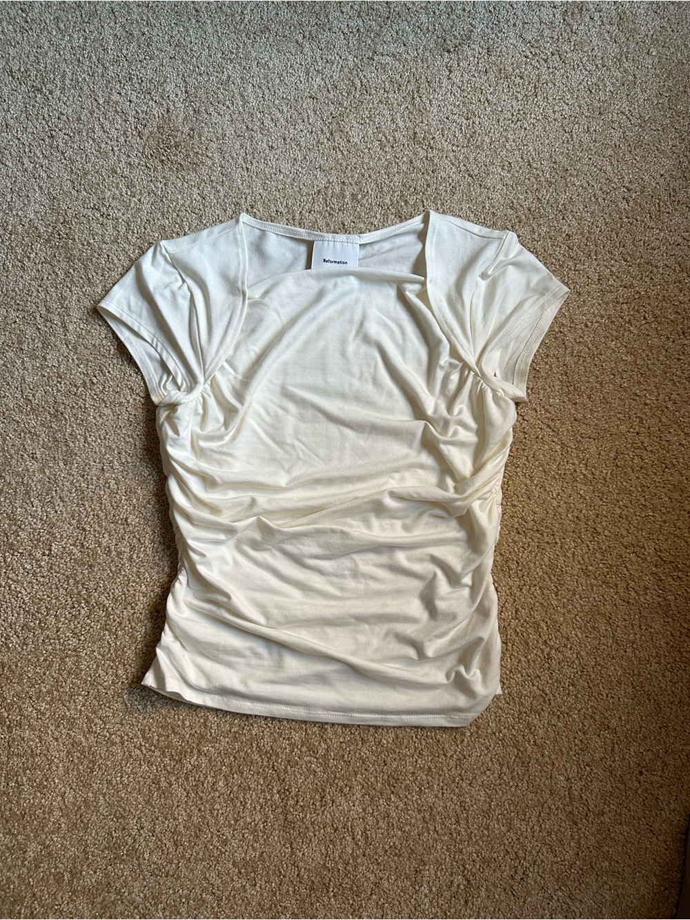 Reformation Ruched Short Sleeve Tee in Cream
